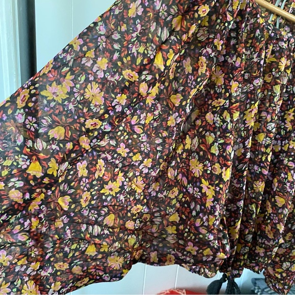 by Anthropologie Pauline Balloon-Sleeved Blouse Floral Black Tie Semi Sheer Top - Picture 11 of 15